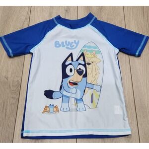 Kids Bluey Rash Guard‎ Swim Shirt Short Sleeve Surf Top Size 4T